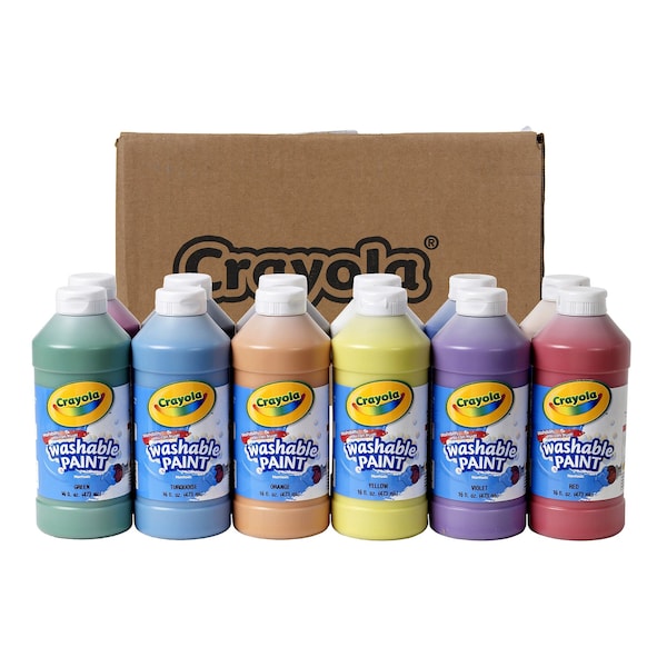 Washable Paint, Assorted Colors, 16 oz, 12PK